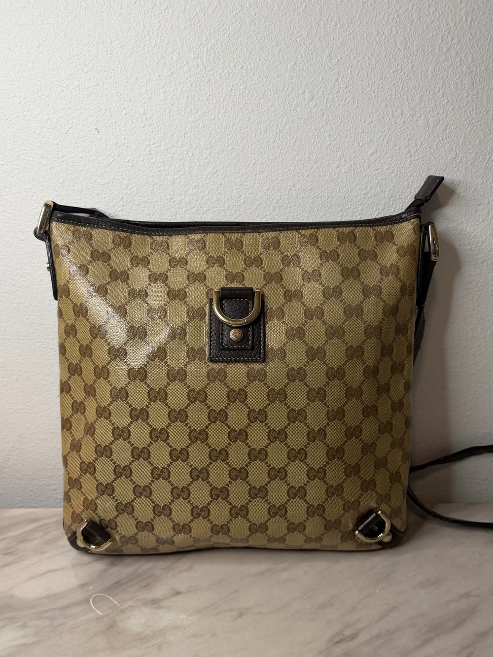 Authentic Gucci Tan and Brown Monogram Crossbody bag